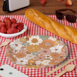 Groovy Boho 70er Blume Pattern Pappteller