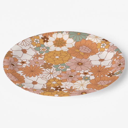 Groovy Boho 70er Blume Pattern Pappteller (Schrägansicht)