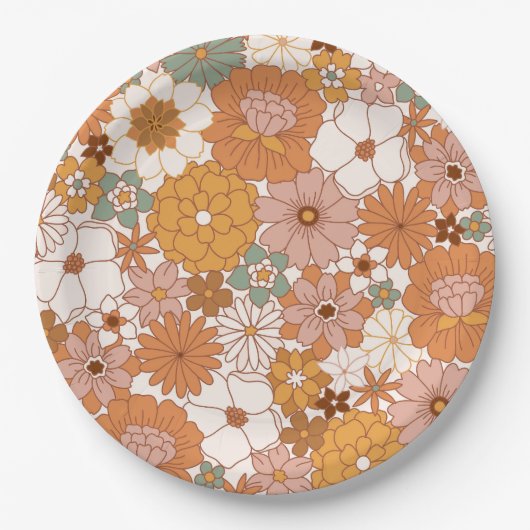 Groovy Boho 70er Blume Pattern Pappteller (Vorderseite)