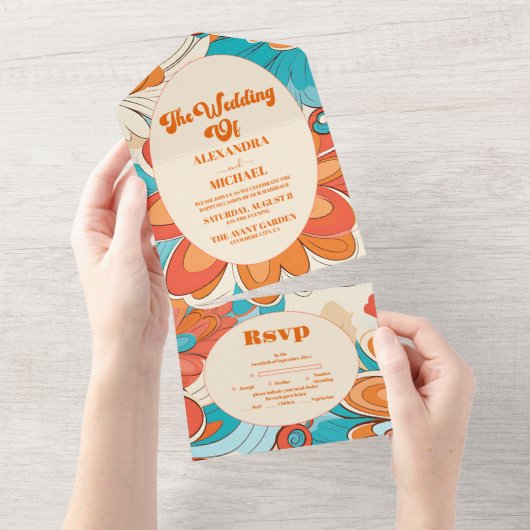 Groovy Boho Beachy Fun Vibes Wedding All In One Einladung (Abreißen)
