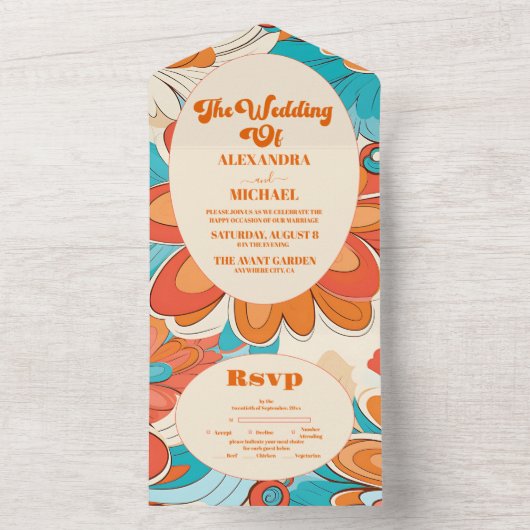 Groovy Boho Beachy Fun Vibes Wedding All In One Einladung (Innen Boden)