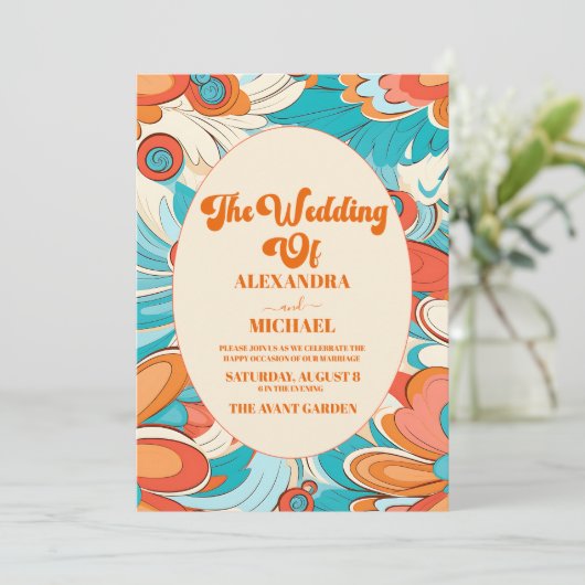 Groovy Boho Beachy Fun Vibes Wedding Einladung (Stehend Vorderseite)