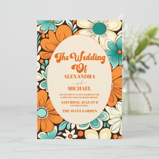 Groovy Boho Beachy Fun Vibes Wedding Einladung (Stehend Vorderseite)