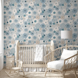 Groovy Boho Blaues Florales Nahtloses Muster  Tapete