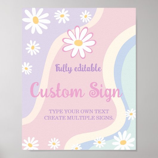 Groovy Boho Daisy Birthday Party Table Sign Poster (Vorne)