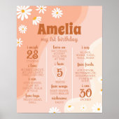 Groovy Boho Daisy First Birthday Milestone Sign Poster (Vorne)