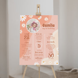 Groovy Boho Daisy First Birthday Milestone Sign Poster