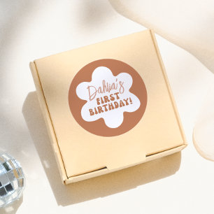 Groovy Boho Daisy Retro Mädchen 1. Geburtstagsfeie Runder Aufkleber