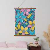 Groovy Boho Große Blumen Bunt Wandteppich Mit Holzrahmen (Schlafzimmer)