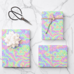 Groovy Boho Hippie Bright Pastel Rainbow Marble Geschenkpapier Set