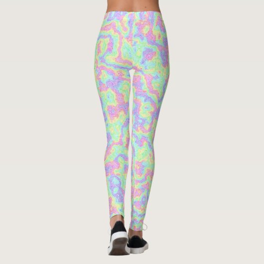 Groovy Boho Hippie Bright Pastel Rainbow Marble Leggings (Rückseite)