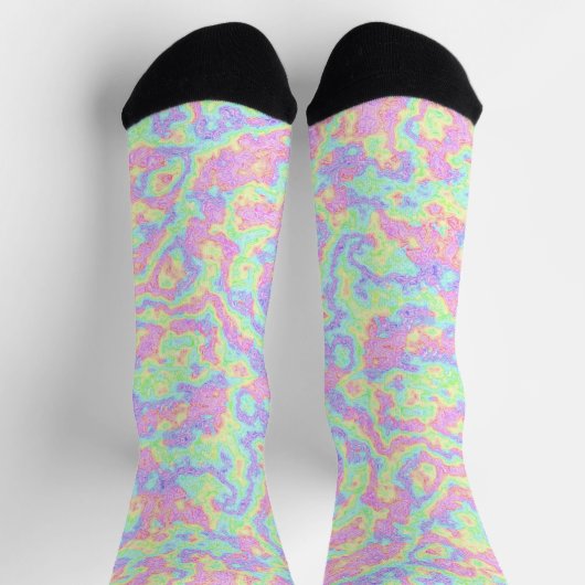 Groovy Boho Hippie Bright Pastel Rainbow Marble Socken (Oben)