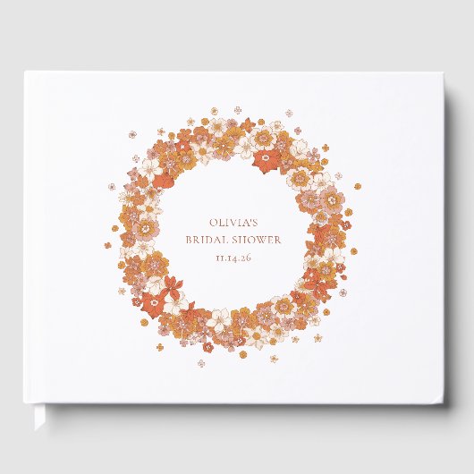 Groovy Boho Orange Brautparty Custom Gästebuch (Vorderseite)