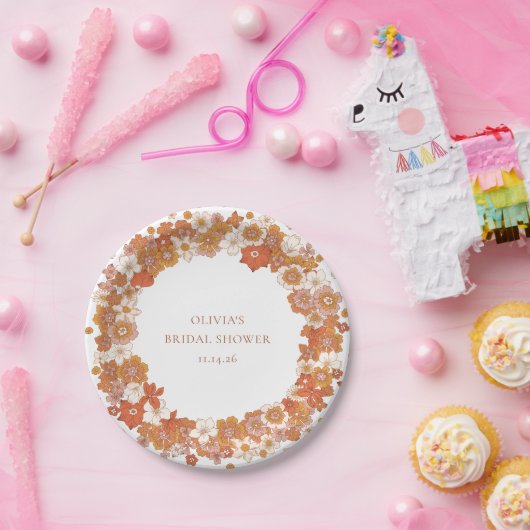 Groovy Boho Orange Brautparty Custom Pappteller (Party)