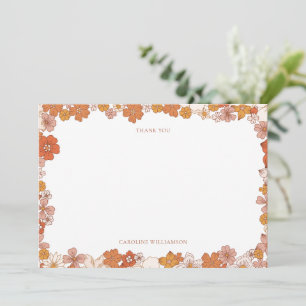 Groovy Boho Orange Florales Babyshower individuell Dankeskarte