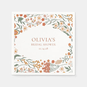 Groovy Boho Orange Wildblume Whimsy Brautparty Serviette
