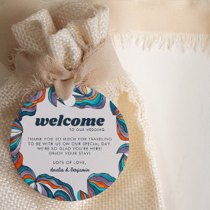 Groovy Boho Retro Blau Türkis Welliges Monogramm H Geschenkanhänger