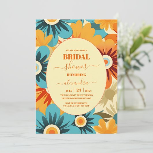 Groovy Boho Retro Brautparty Einladung (Stehend Vorderseite)