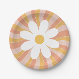 Groovy Boho Retro Daisy Sunshine Pappteller