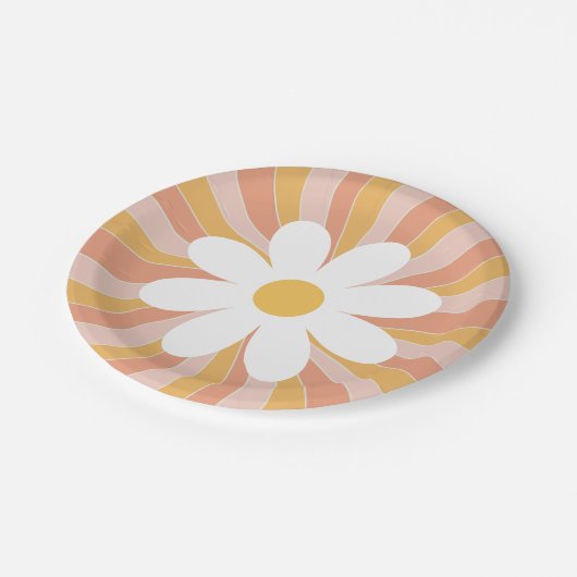Groovy Boho Retro Daisy Sunshine Pappteller (Schrägansicht)