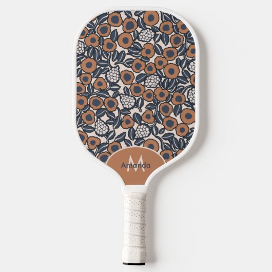 Groovy Boho Retro Floral Hippie Modern Monogram Pickleball Schläger (Rückseite)