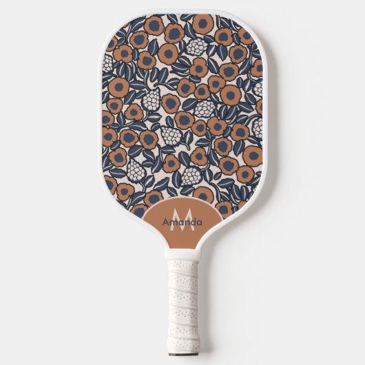 Groovy Boho Retro Floral Hippie Modern Monogram Pickleball Schläger (Vorderseite)