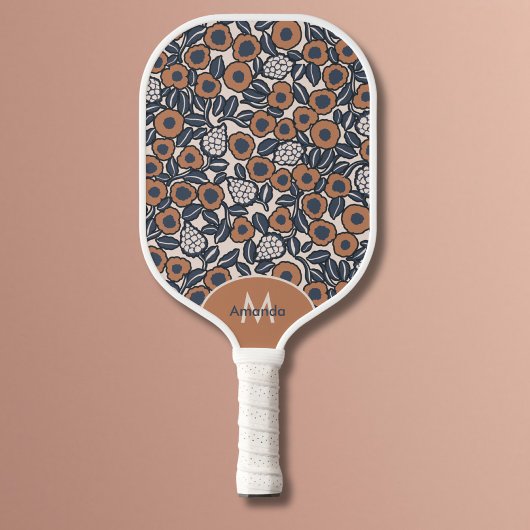 Groovy Boho Retro Floral Hippie Modern Monogram Pickleball Schläger