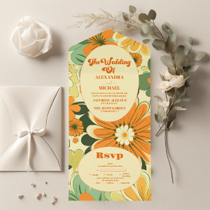 Groovy Boho Retro Floral Wedding All In One Einladung