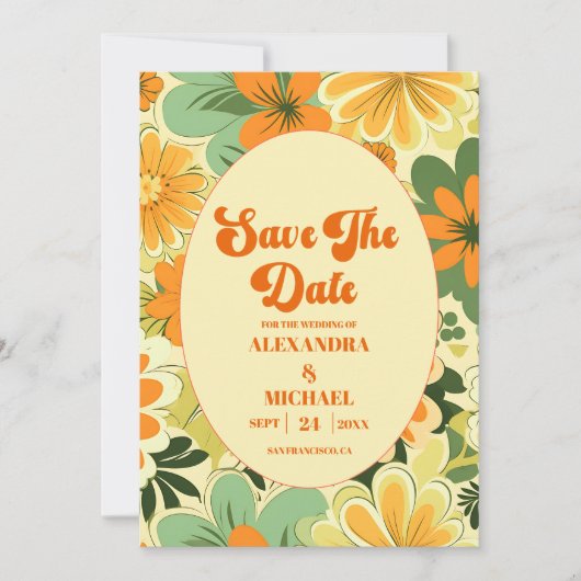 Groovy Boho Retro Floral Wedding Save The Date (Vorderseite)