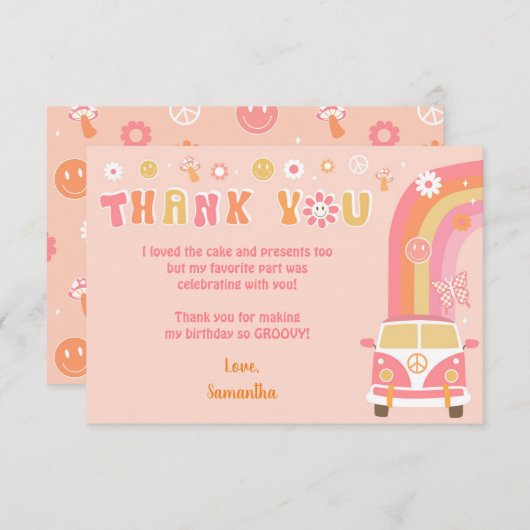 Groovy Boho Retro Hippie Dankeschön an die Karten (Vorne/Hinten)