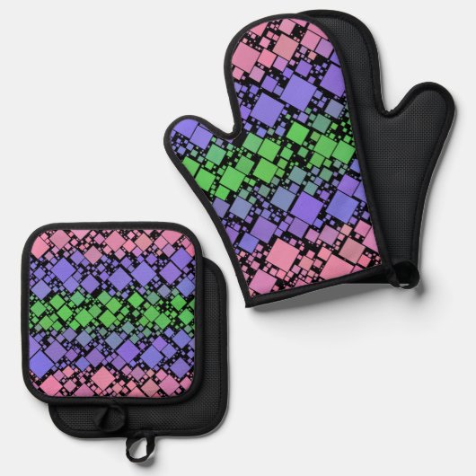 Groovy Boho Retro Mod Geometric Trigender Pride Ofenhandschuh & Topflappen-Set (Vorderseite/Rückseite)