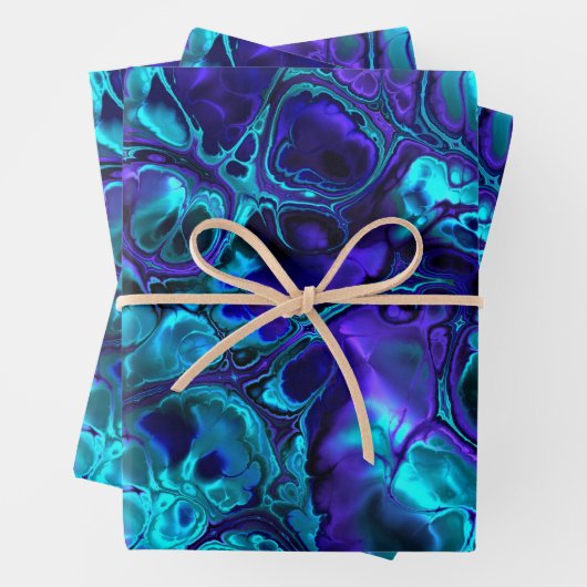 Groovy Boho Vibrant Blue Monochrome Fraktal Marmor Geschenkpapier Set (Beispiel)
