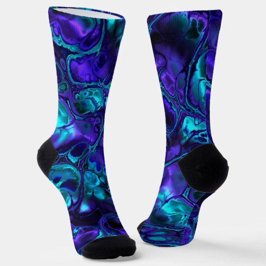 Groovy Boho Vibrant Blue Monochrome Fraktal Marmor Socken (Gewinkelt)