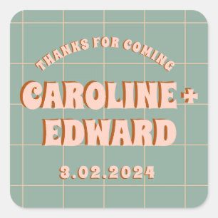 Groovy Bold Blau Pink Rot Funky  Quadratischer Aufkleber