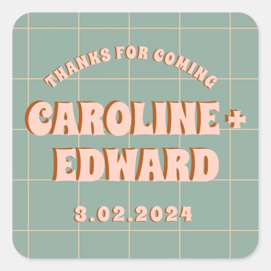 Groovy Bold Blue Pink Red Funky Quadratischer Aufkleber (Vorderseite)