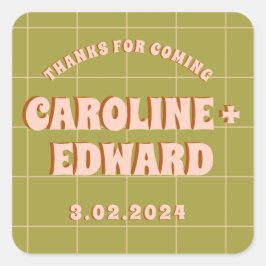 Groovy Bold Green Pink Red Funky Quadratischer Aufkleber