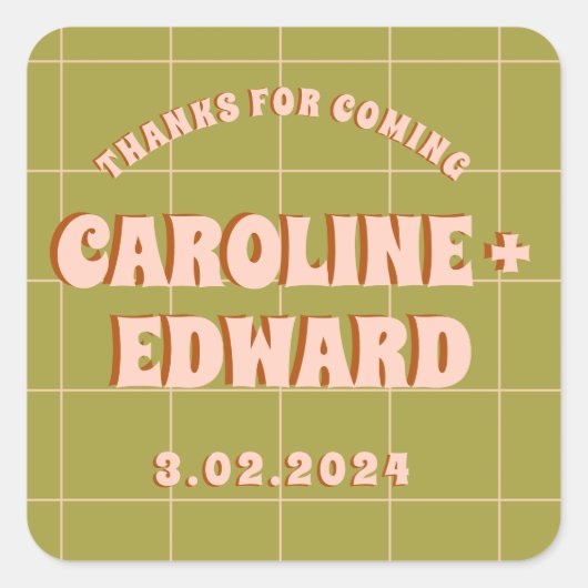 Groovy Bold Green Pink Red Funky Quadratischer Aufkleber (Vorderseite)