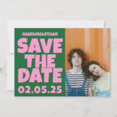 Groovy Bold Green Pink Red Funky Save The Date (Vorderseite)