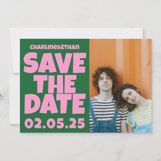 Groovy Bold Green Pink Red Funky Save The Date (Vorderseite)