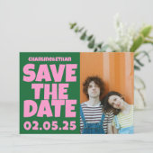 Groovy Bold Green Pink Red Funky Save The Date (Stehend Vorderseite)