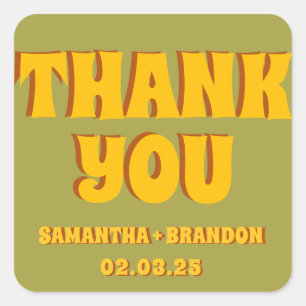 Groovy Bold Green Yellow Red Funky Quadratischer Aufkleber