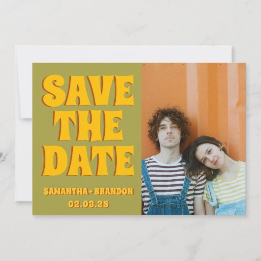 Groovy Bold Green Yellow Red Funky Save The Date (Vorderseite)