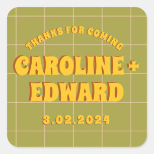 Groovy Bold Grün Gelb Rot Funky  Quadratischer Aufkleber