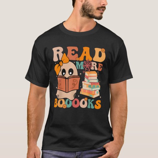 Groovy Booooks Ghost Read More Books Funny Teacher T-Shirt (Vorderseite)