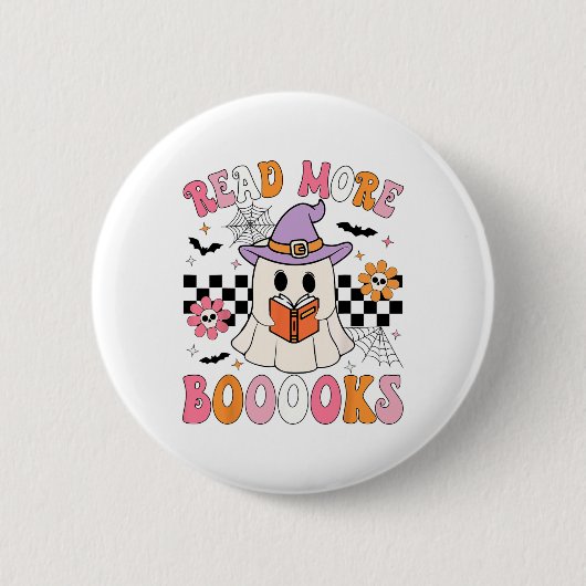 Groovy Booooks Ghost Read more Bücher Funny Teache Button (Vorderseite)