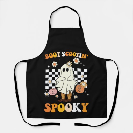 Groovy Boot Scootin Spooky Ghost Halloween Retro Schürze (Vorderseite)