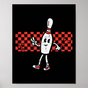 Groovy Bowling Button Peace Retro Bowler Boys Kind Poster