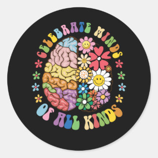 Groovy Brain Celebrateds aller Art Neurodiversi Runder Aufkleber