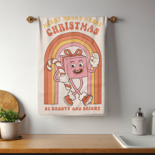 Groovy & Bright Christmas Merry Funny Retro Hippie Geschirrtuch