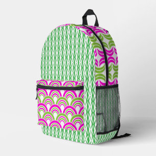 GROOVY BRIGHT PINK & GREEN GEOMETRIC PATTERN BEDRUCKTER RUCKSACK